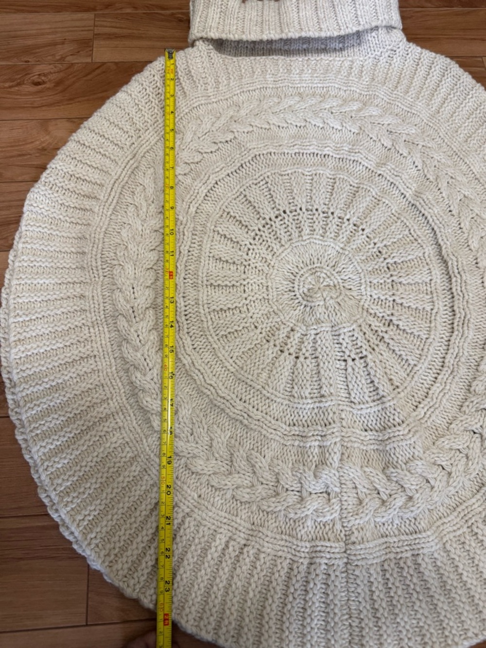 Cream Cable-Knit Turtleneck Cape - Made in Italy - Picture 7 of 8